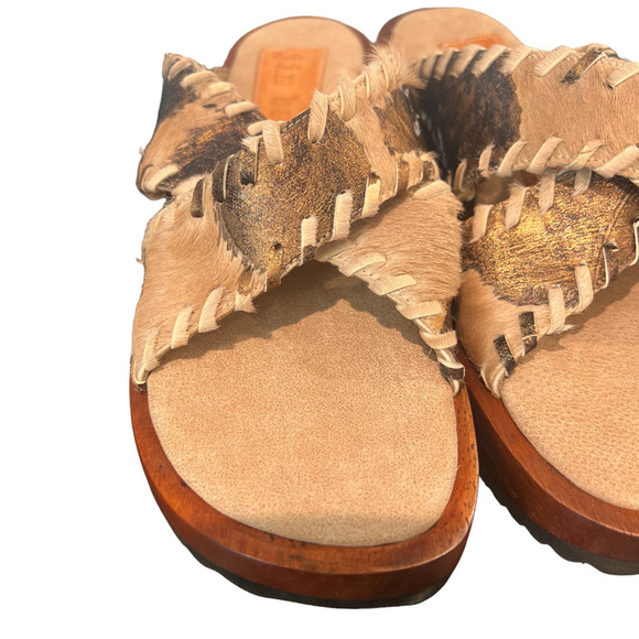 Jim Barnier Wooden Heel Clog Crossover Copper Must Women Size 8 Platform Sandals - Picture 10 of 10